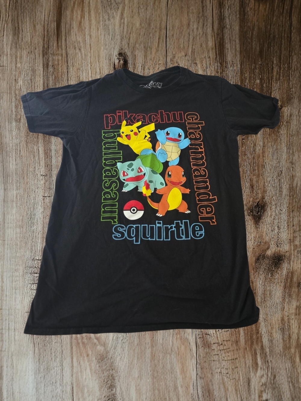 Pokemon Black Kids Tee with Pikachu, Bulbasaur, Charmander, Squirtle